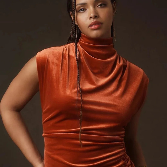 The Maya Ruched Cowl-Neck Dress: Stretch Velvet Edition By Anthropologie 3X - Picture 2 of 8